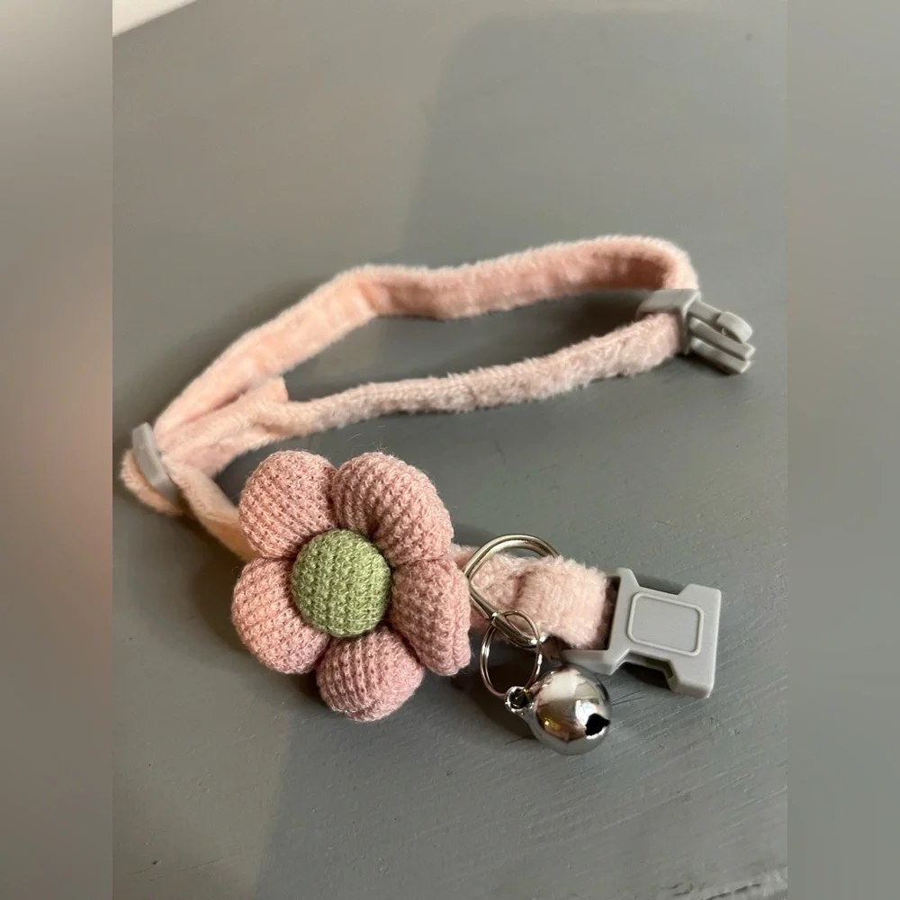 Blush Pink Flower Cat Collar w/ Bell | Soft Velvet Adjustable Breakaway Kitten